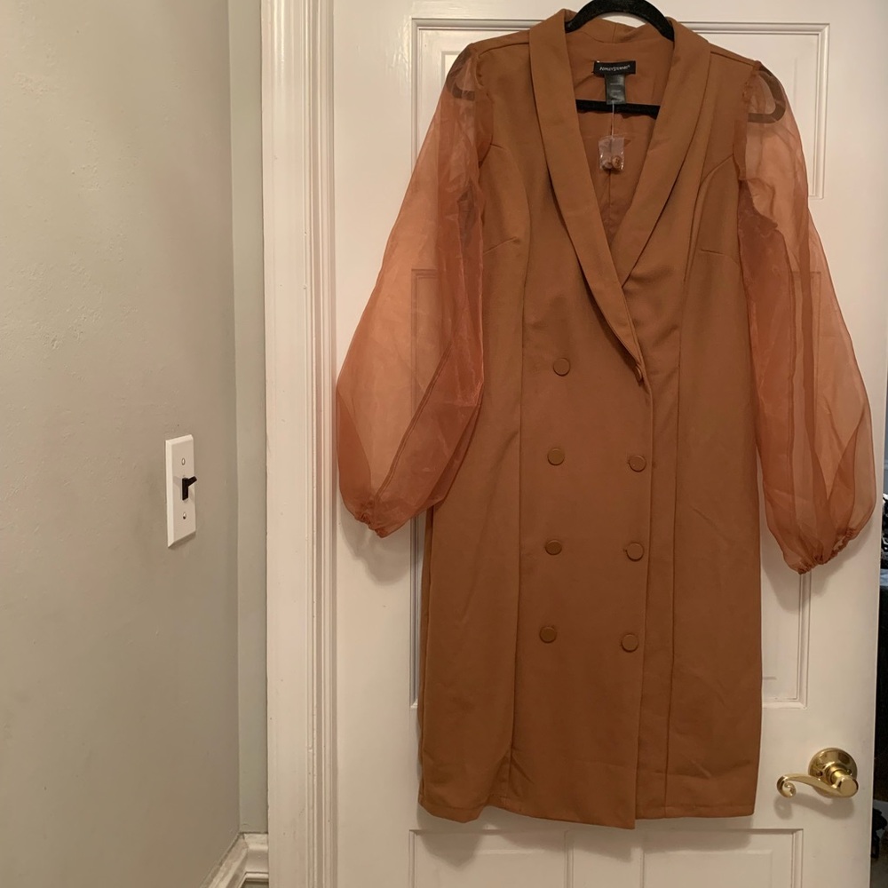 Butterscotch Brown Double-Breasted Dress with Sheer Sleeves (Ashley Stewart)
